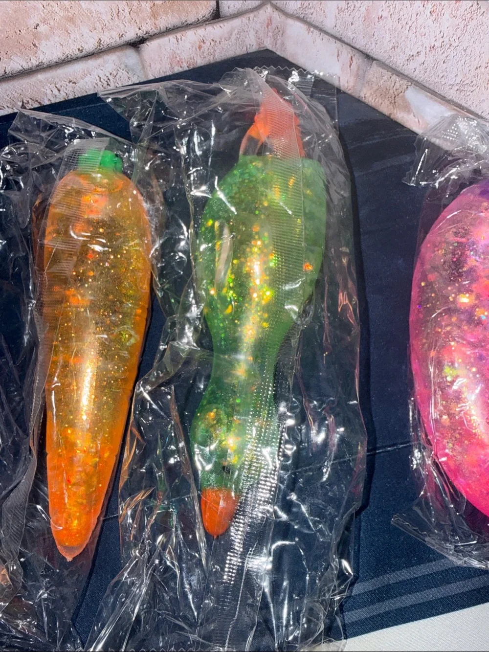 Assorted Glitter squishies Toy Set - Green, Orange, Pink 4 in set
